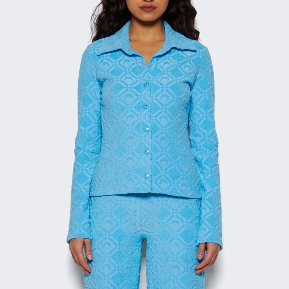 Marine Serre jacquard moon terry cloth top in blue
